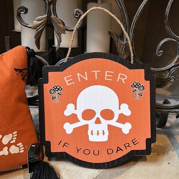 NWT Set of Halloween Skeleton Pillow and Skeleton Hanging Sign - Picture 3 of 5